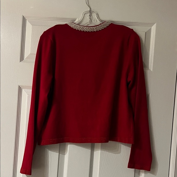 Rio & Rian Red Cardigan with Pearl Accents - Picture 4 of 4